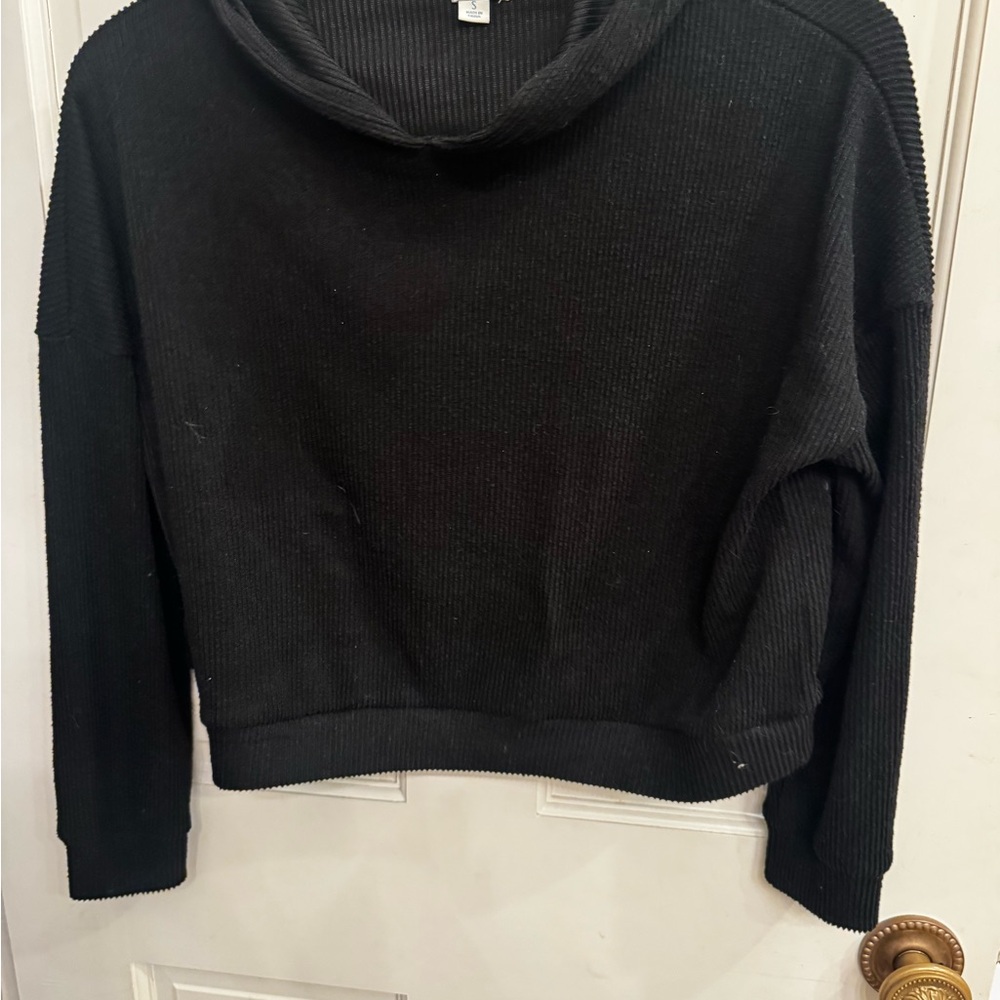 Blue Rain Black cute cropped ribbed hoodie